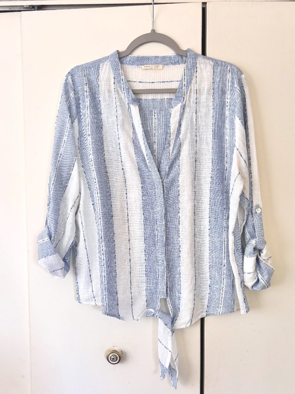 Lovestitch Blue White Striped Tie-Front Top